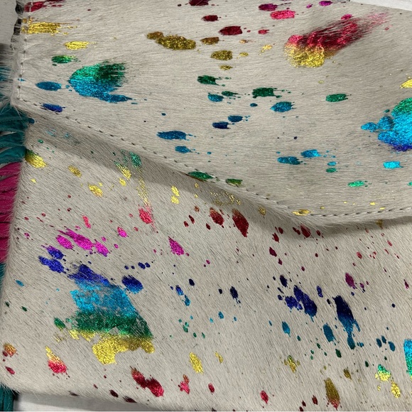 NWT American Darling Envelope Handbag Crossbody Cowhide Leather White Rainbow - Picture 3 of 10